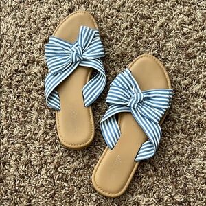 Blue and White Striped Bow Sandals
